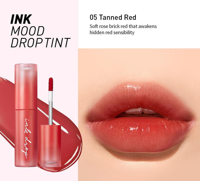 Peripera Ink Mood Drop Tint #01 Hazy Coral #02 Supple Pink #03 Sugar Red #04 Goji Berry #05 Tanned Red #06 Cherry Fizz #07 Papaya Coral #08 Misty Beige asian authentic genuine original korean skincare montreal toronto canada thekshop thekshop.ca natural organic vegan cruelty-free cosmetics kbeauty vancouver free shipping