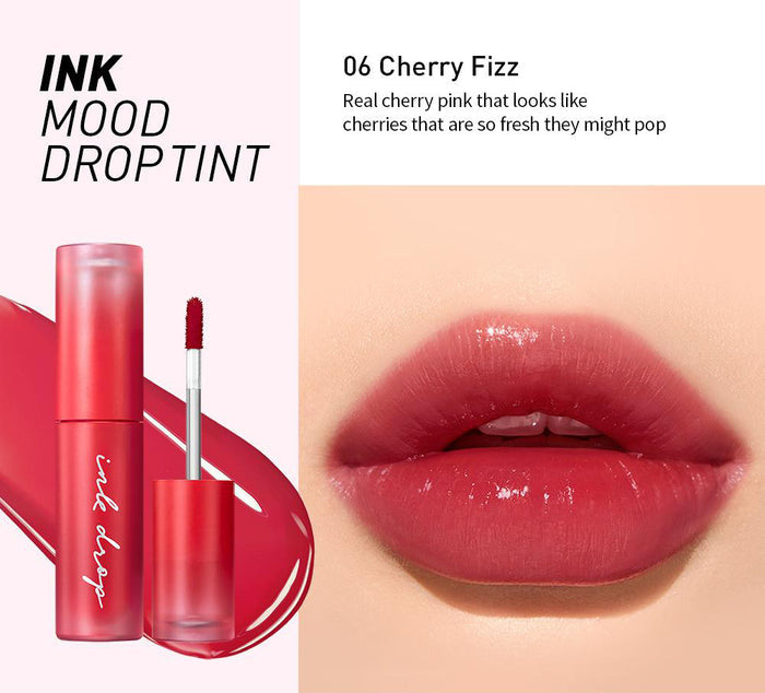 Peripera Ink Mood Drop Tint #01 Hazy Coral #02 Supple Pink #03 Sugar Red #04 Goji Berry #05 Tanned Red #06 Cherry Fizz #07 Papaya Coral #08 Misty Beige asian authentic genuine original korean skincare montreal toronto canada thekshop thekshop.ca natural organic vegan cruelty-free cosmetics kbeauty vancouver free shipping