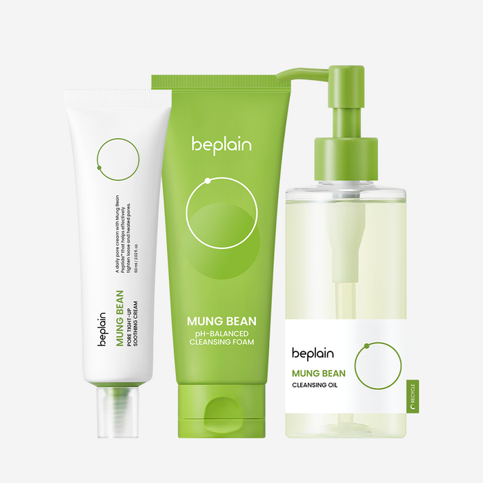 Beplain Mung Bean Pore-Reset Skin Detox Recipe Trio Set - Cleansing Oil 200ml + Cleansing Foam 160ml + Peptide Soothing Cream 60ml