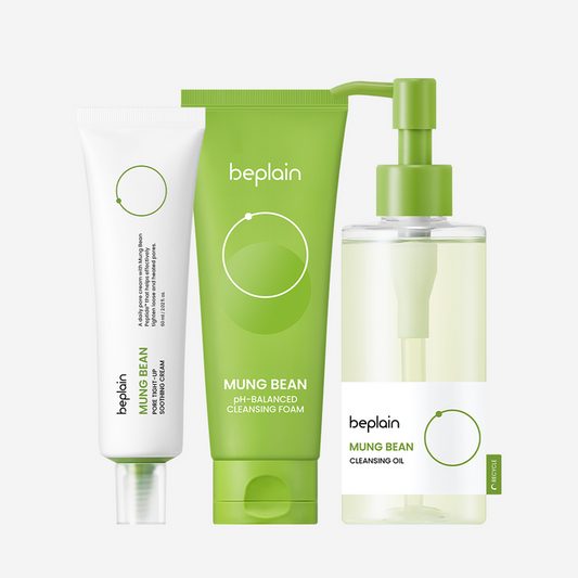 Beplain Mung Bean Pore-Reset Skin Detox Recipe Trio Set - Cleansing Oil 200ml + Cleansing Foam 160ml + Peptide Soothing Cream 60ml