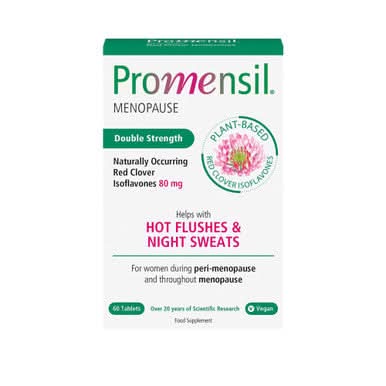 Promensil Menopause Double Strength supplement box on a white background