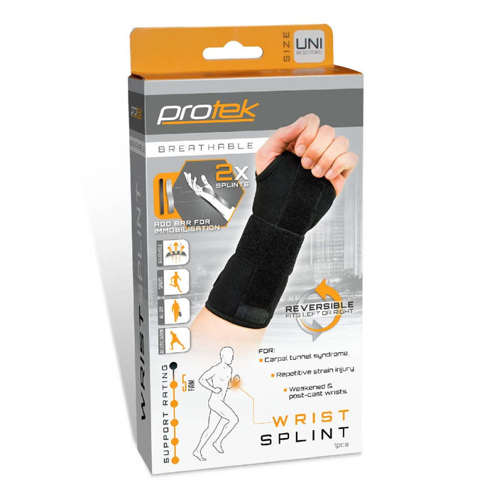 Protek Wrist Splint - One Size (fits left or right hand) For Carpal Tunnel Syndrome or Post Fracture Support