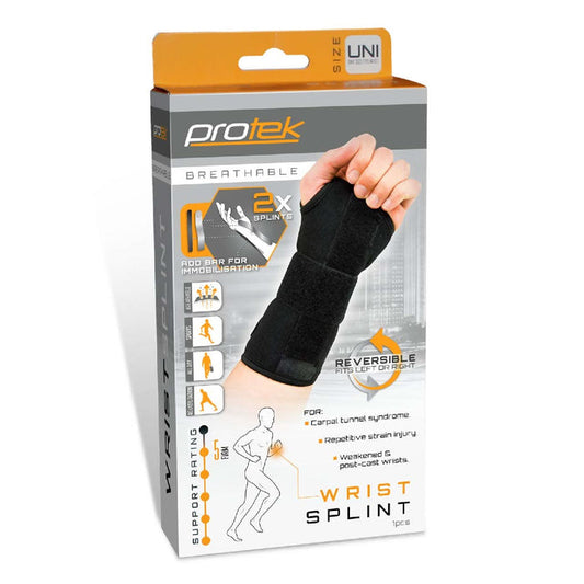 Protek Wrist Splint - One Size (fits left or right hand) For Carpal Tunnel Syndrome or Post Fracture Support
