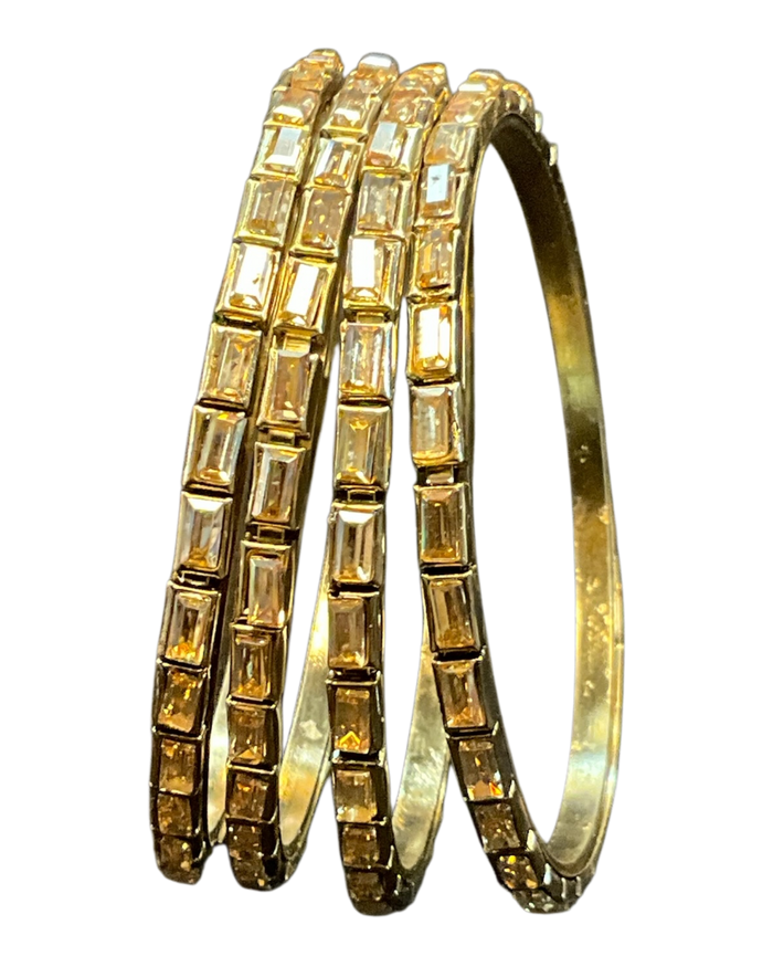 Rectangular Stone - Antique Gold Finish Bangles Set (Set of 4) - UK stock - SM, M, L, XL NB7364 06Vp26