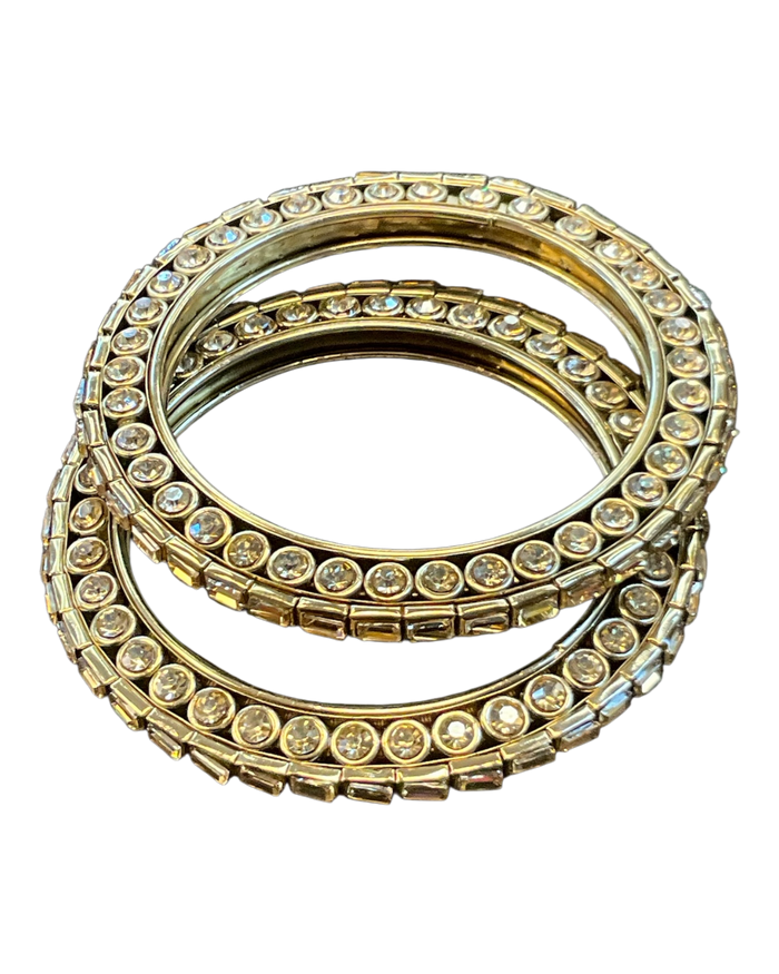 Rectangular Stone Kada - Antique Gold Finish Bangles (Set of 2) - UK stock - SM, M, L, XL NB7358 06T26
