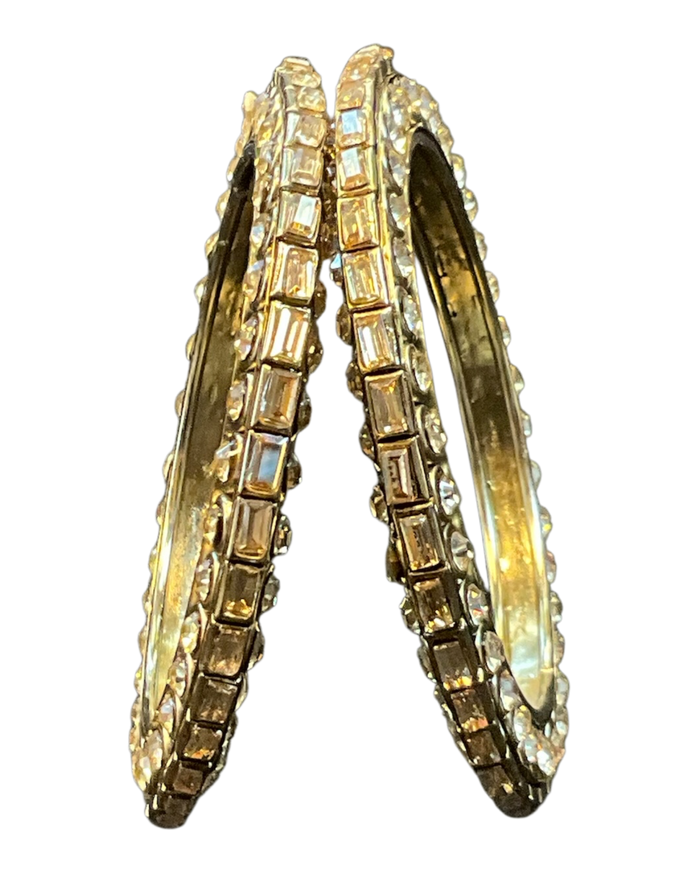 Rectangular Stone Kada - Antique Gold Finish Bangles (Set of 2) - UK stock - SM, M, L, XL NB7358 06T26