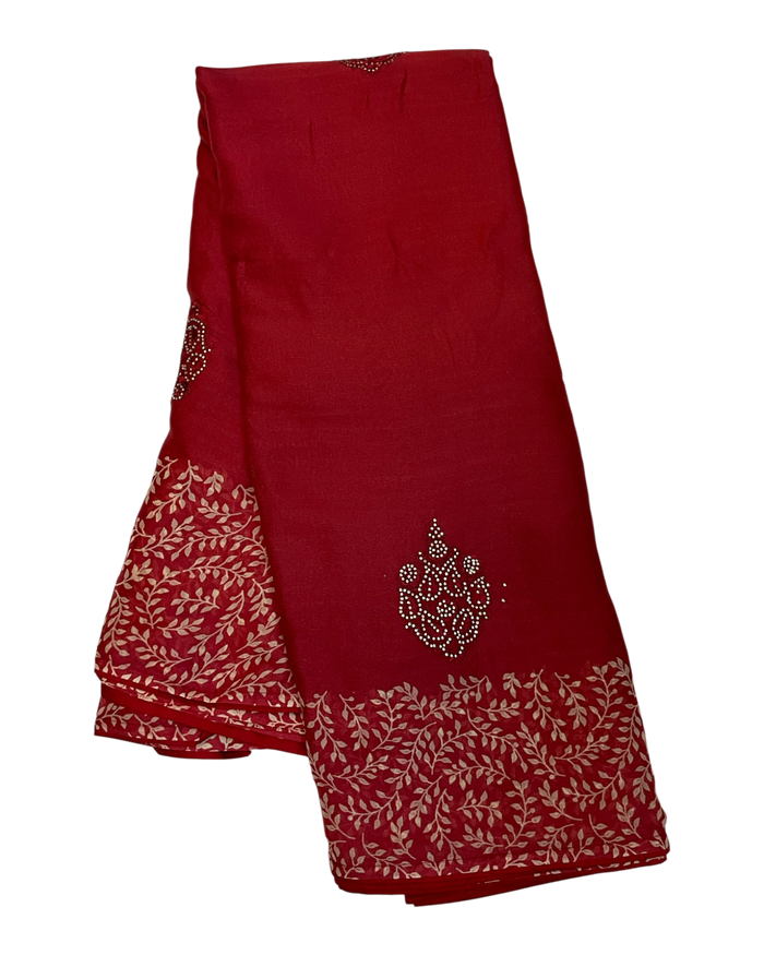 Red - Chiffon Printed Saree with Blouse Piece - UK stock - 24hr Dispatch - LTF104 07KT26