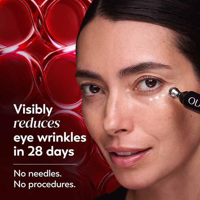 Model posing using Regenerist Eye Wrinkle Correcting Treatment on face. Visibly reduces eye wrinkles in 28 days. No needles. No procedures.