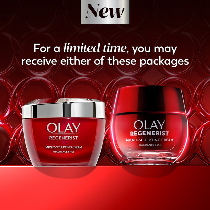 Regenerist Micro-Sculpting Cream Moisturizer Fragrance Free old jar and new. For a limited time, you may receive either of these packages