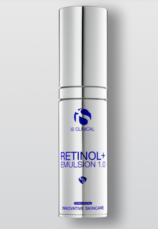 iS Clinical Retinol+ Emulsion 1.0 advanced retinol treatment to improve fine lines, wrinkles, skin texture, and overall skin tone at The Skyn Distillery in Wayzata Minnesota