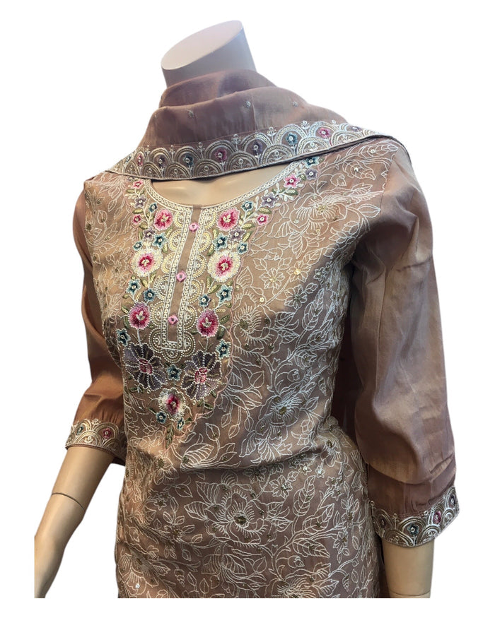 Rose Gold - Ladies Medium Length Top Palazzo Trousers Suit - Size 12 (38") - KTC250149 TK