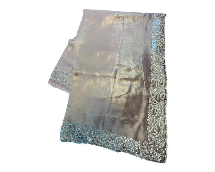 Rose Gold - Saree with Thread / Stone Embroidery and Blouse Piece - UK stock - 24hr Dispatch - SP2621 VC