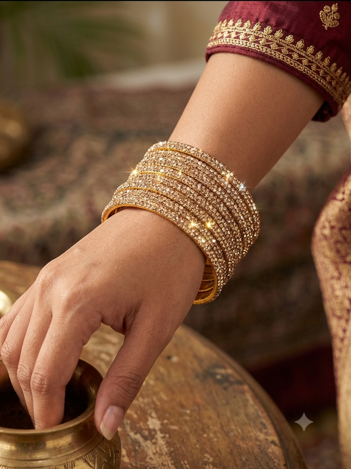 Rose Gold - Set of 8 Stone Bangles -  M to XXL - HAN2601 07Ka26