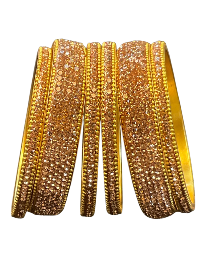 Rose Gold Finish - Set of 6 Stone Bangles -  M to XXL - 5Line 07Kp26