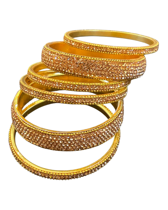 Rose Gold Finish - Set of 6 Stone Bangles -  M to XXL - 5Line 07Kp26