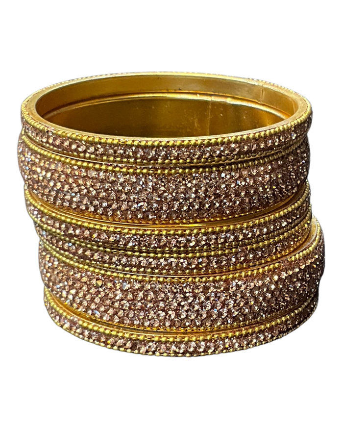 Rose Gold Finish - Set of 6 Stone Bangles -  M to XXL - 5Line 07Kp26