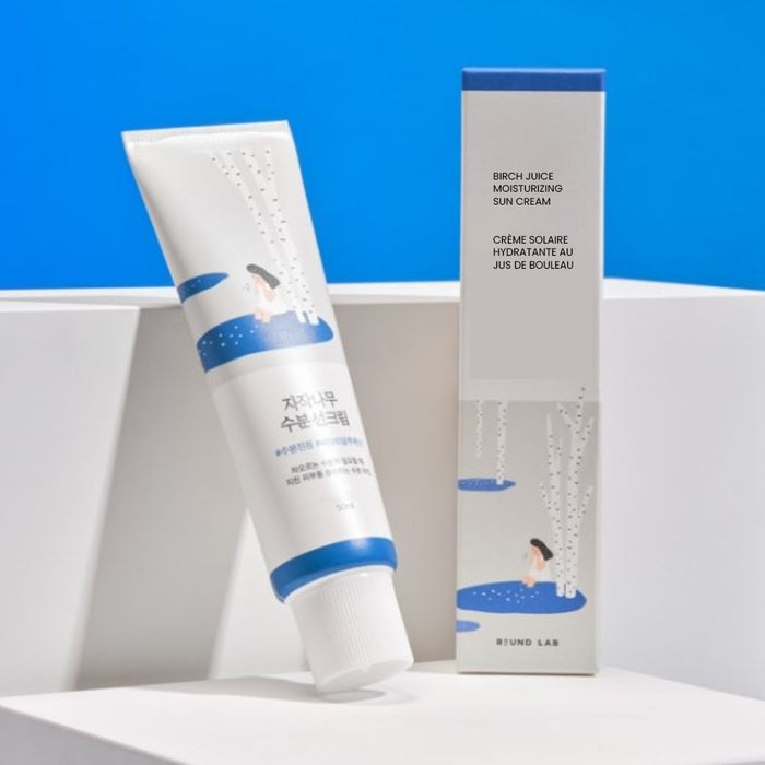 ROUND LAB Birch Juice Moisturizing Sunscreen SPF50+ PA++++ a deeply hydrating moisturizer and a daily chemical sunscreen, lightweight, non-greasy, and white-cast-free finish