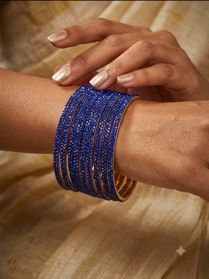 Royal Blue - Set of 8 Stone Bangles -  M to XXL - HAN2601 07Ka26