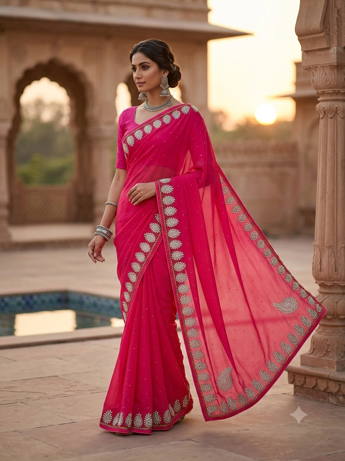 Sale - Coral Pink - Fancy Saree with Blouse Piece - SEP5724 04RR17