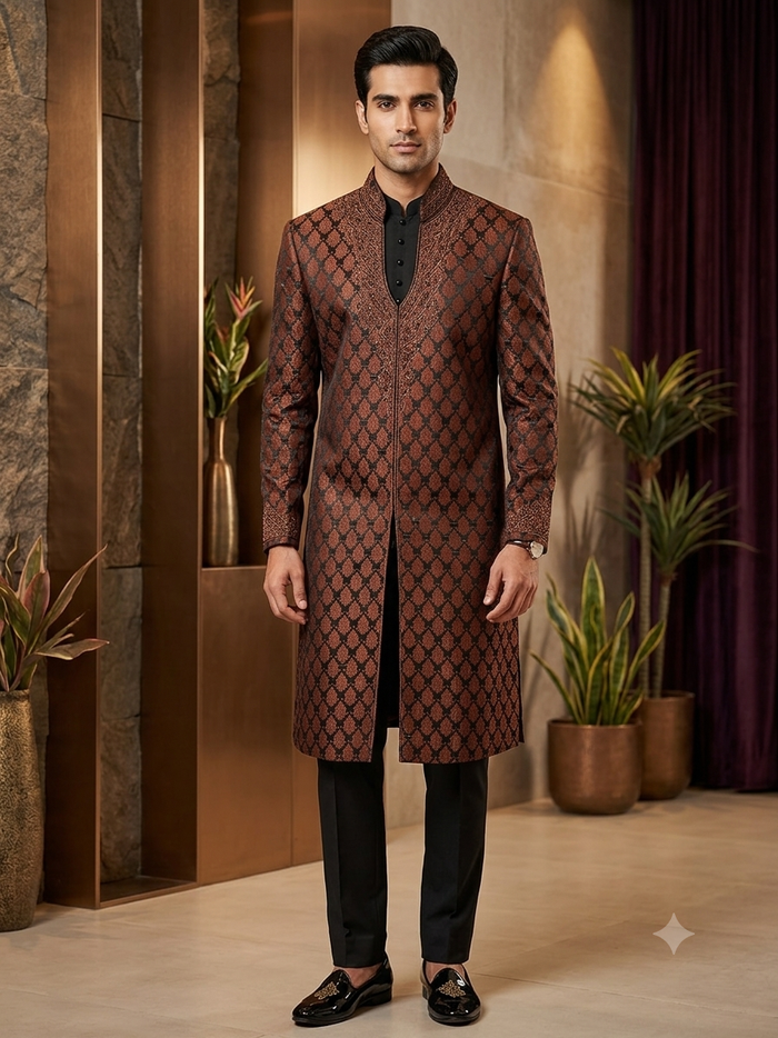 SALE ! Black / Maroon - Mens Sherwani / Indo-Western - Fantastic Value - SW9207 03RC10