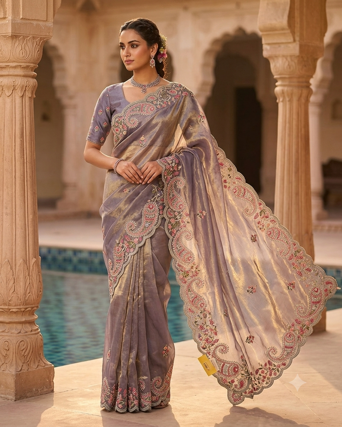 Sale! Lilac - Pastel Silky Saree with Blouse Piece - MF3793  TP 0824