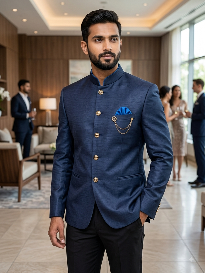 SALE! Navy Blue - Mens BandhGala / Prince / Chinese Collar Open Jacket - Fantastic Fit -  PC2612