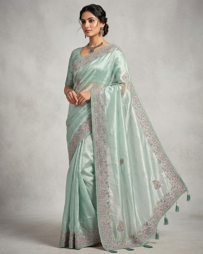 Sea Green - Fancy Party Saree with Blouse Piece - UK stock - 24hr Dispatch - SP2602 VH