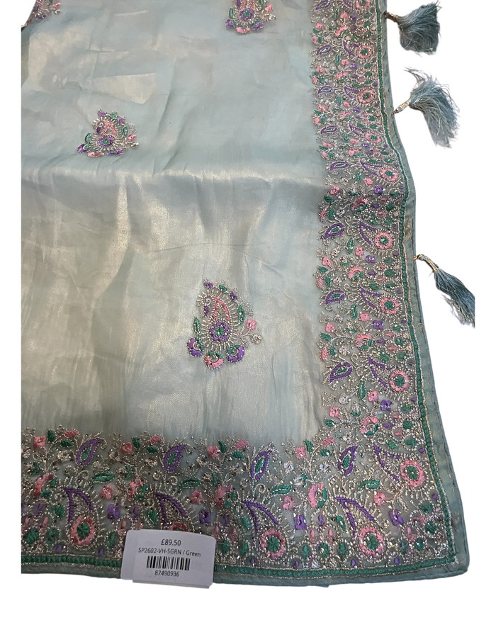 Sea Green - Fancy Party Saree with Blouse Piece - UK stock - 24hr Dispatch - SP2602 VH