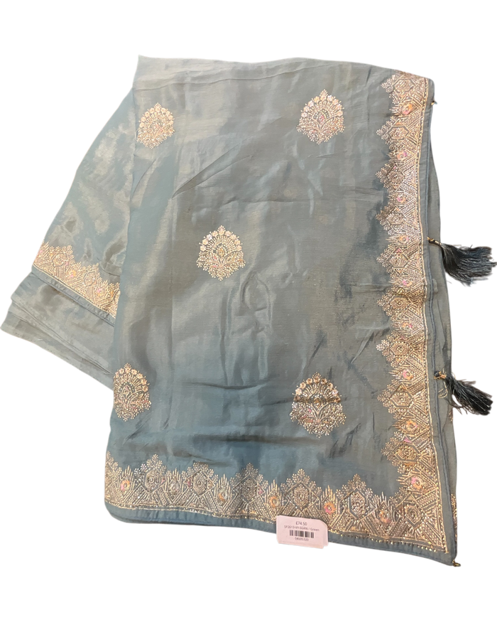 Sea Green - Saree with Thread / Stone Work and Blouse Piece - UK stock - 24hr Dispatch - SP2613 VY