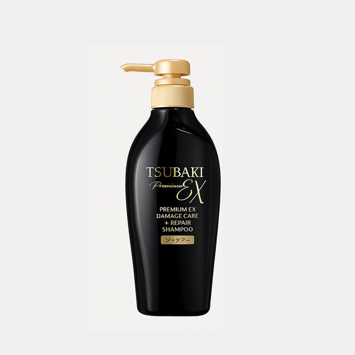 Shiseido Tsubaki Premium EX Damage Care Repair Shampoo 450ml is a Japanese, high-end shampoo designed to repair severely damaged, dry, or chemically treated hair. It uses Ion EX repair technology and camellia oil to nourish, improve elasticity, and add shine, featuring a rose and camellia scent. It is highly popular for delivering smooth,, salon-like results at home.