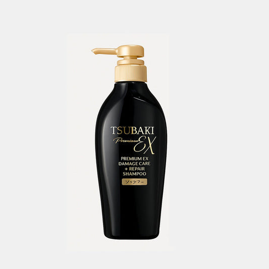 Shiseido Tsubaki Premium EX Damage Care Repair Shampoo 450ml is a Japanese, high-end shampoo designed to repair severely damaged, dry, or chemically treated hair. It uses Ion EX repair technology and camellia oil to nourish, improve elasticity, and add shine, featuring a rose and camellia scent. It is highly popular for delivering smooth,, salon-like results at home.