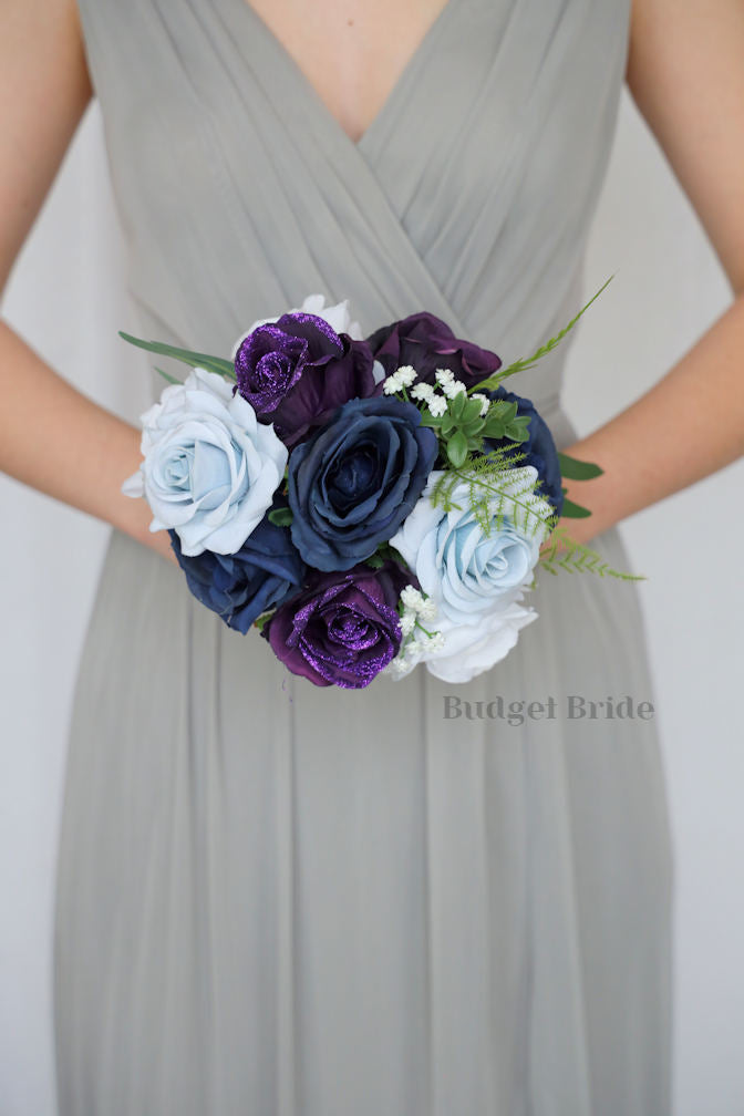 Silk Wedding Bouquet in Blue and Plum - $45.00 | Quartzite Collection