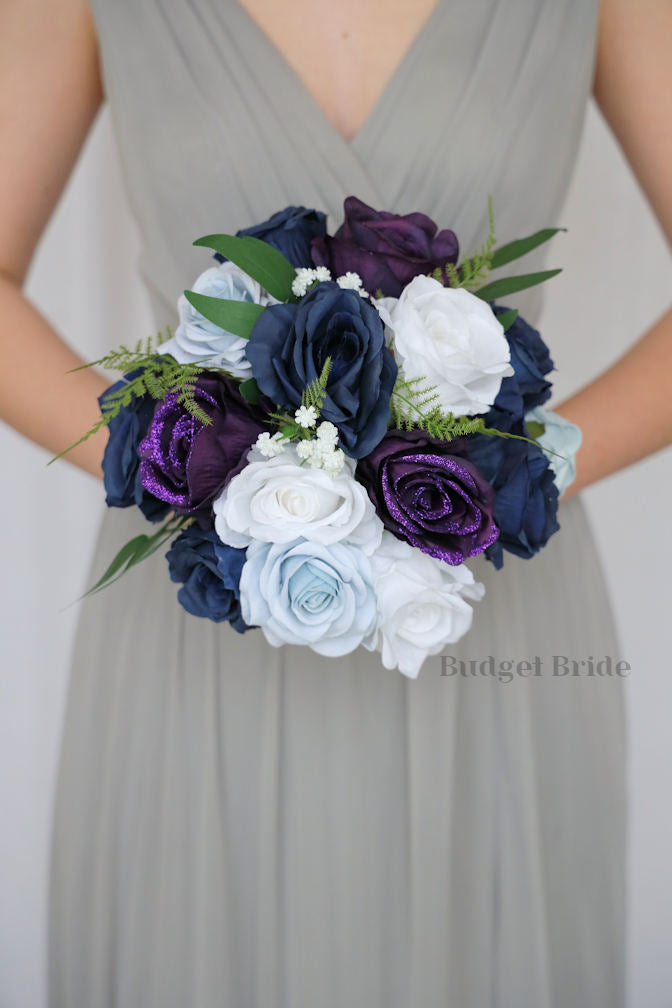 Silk Wedding Bouquet in Blue and Plum - $45.00 | Quartzite Collection