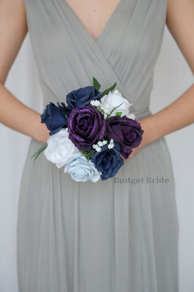 Silk Wedding Bouquet in Blue and Plum - $45.00 | Quartzite Collection