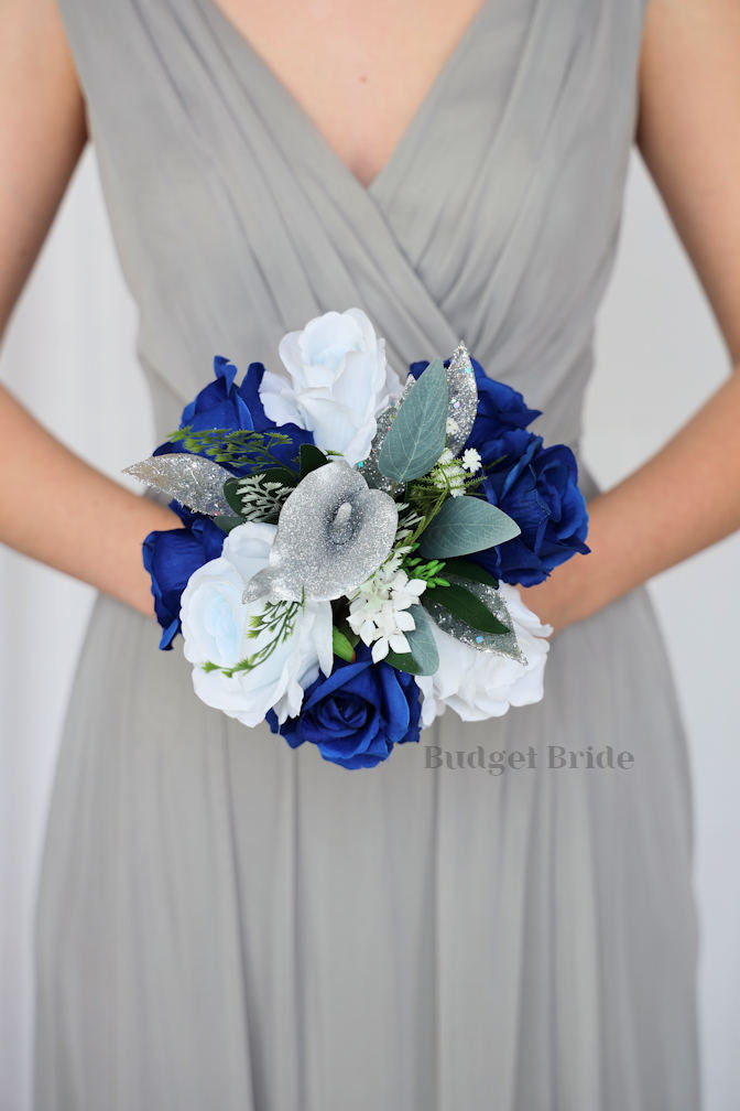 Silk Wedding Bouquet in Blue and Silver - $195.00 | Crystal Collection