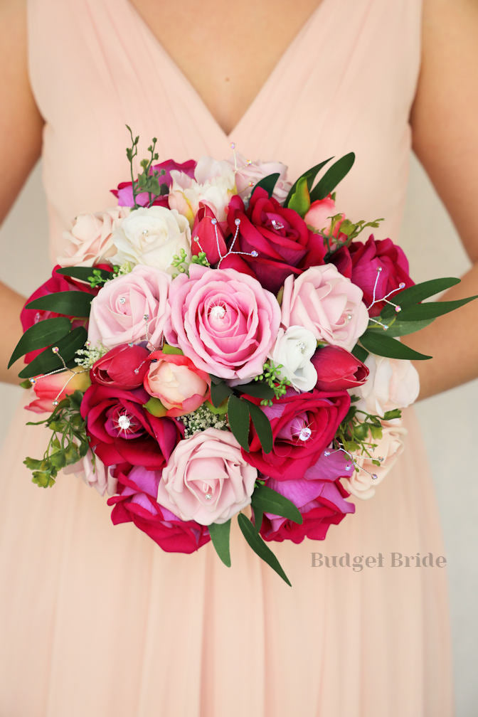 Silk Wedding Bouquet in Fucshia and Pink - $45.00 | Delilah Collection