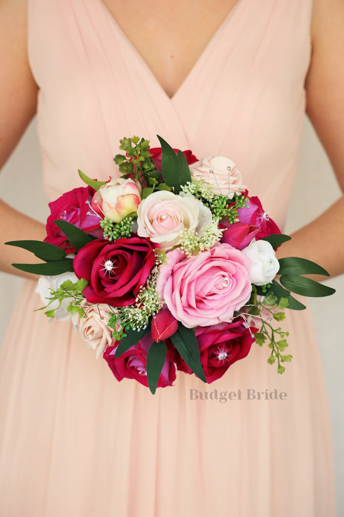 Silk Wedding Bouquet in Fucshia and Pink - $45.00 | Delilah Collection