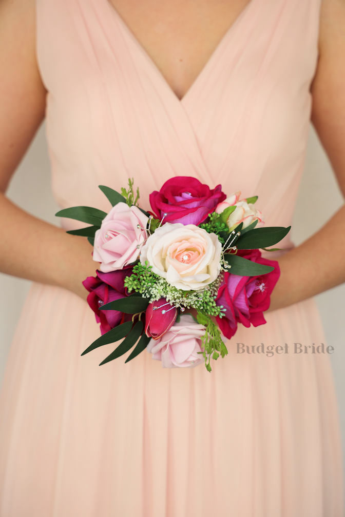Silk Wedding Bouquet in Fucshia and Pink - $45.00 | Delilah Collection