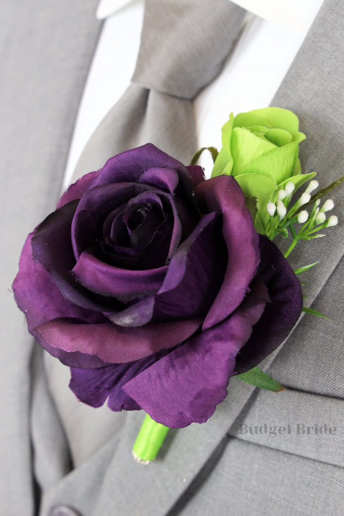Silk Wedding Bouquet in Plum and Green - $58.50 | Shelter Collection