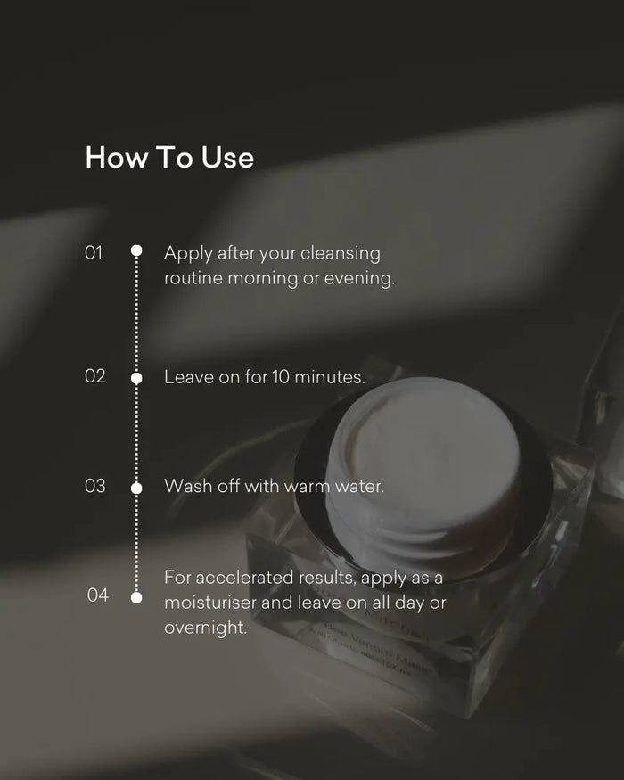 Instructions on how to use a skincare product with a close-up of the product.