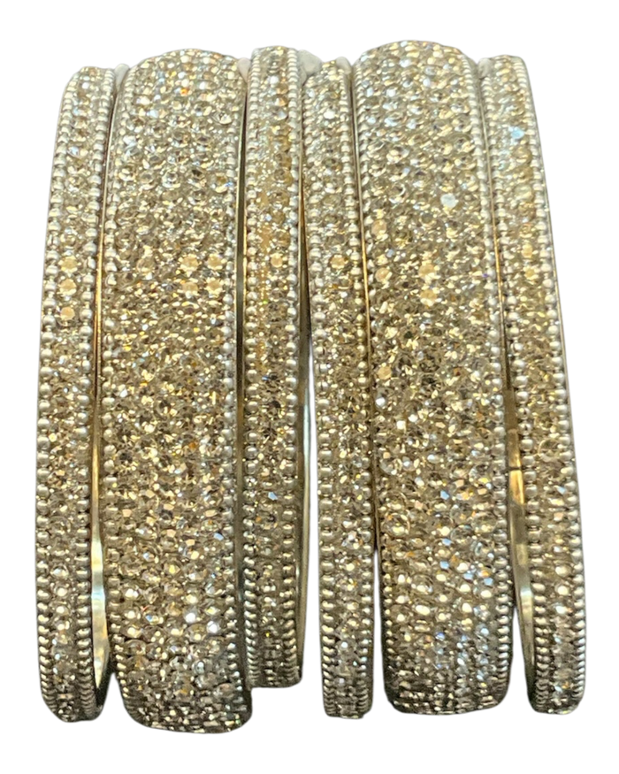 Silver Finish - Set of 6 Stone Bangles -  M - XXL - 5Line 07Kp26
