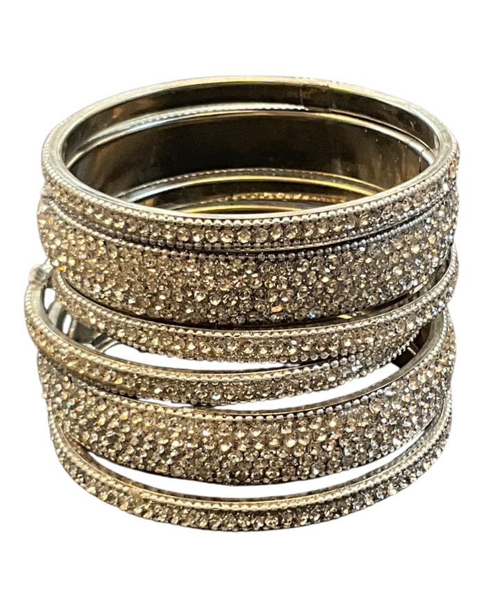 Silver Finish - Set of 6 Stone Bangles -  M - XXL - 5Line 07Kp26