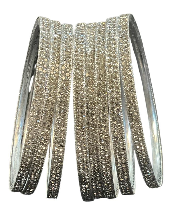 Silver Finish - Set of 8 Stone Bangles -  M to XXL - HAN2601 07Ka26