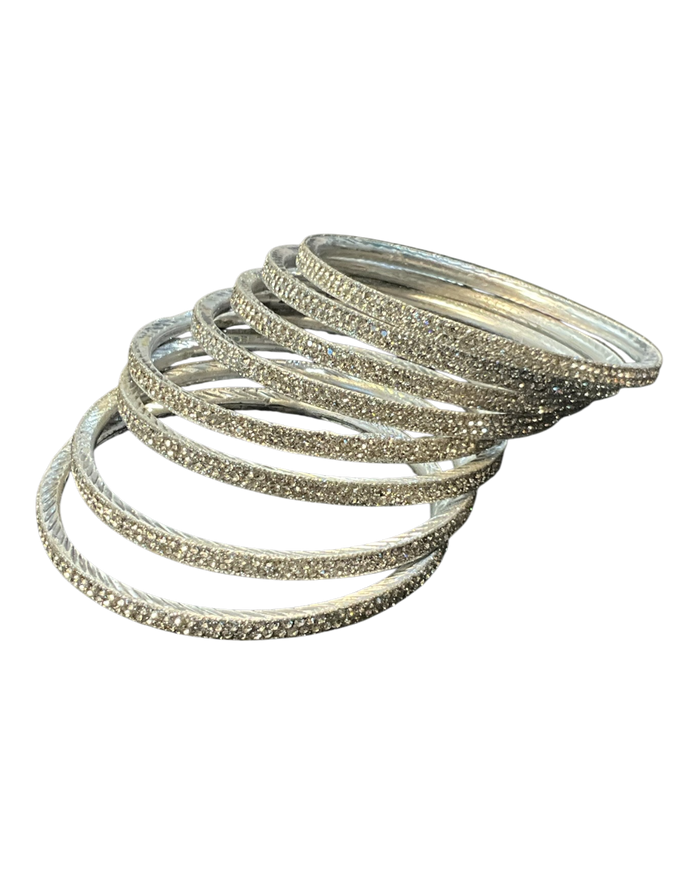Silver Finish - Set of 8 Stone Bangles -  M to XXL - HAN2601 07Ka26