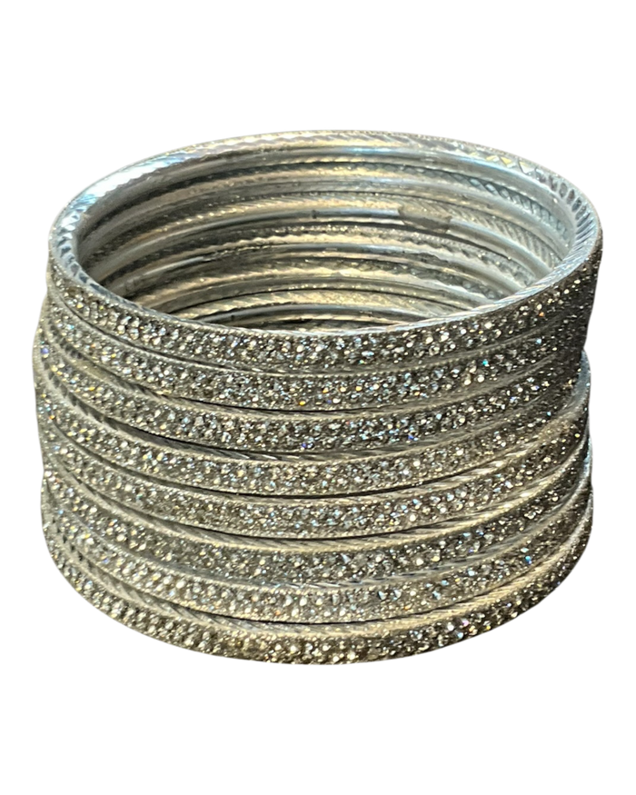 Silver Finish - Set of 8 Stone Bangles -  M to XXL - HAN2601 07Ka26