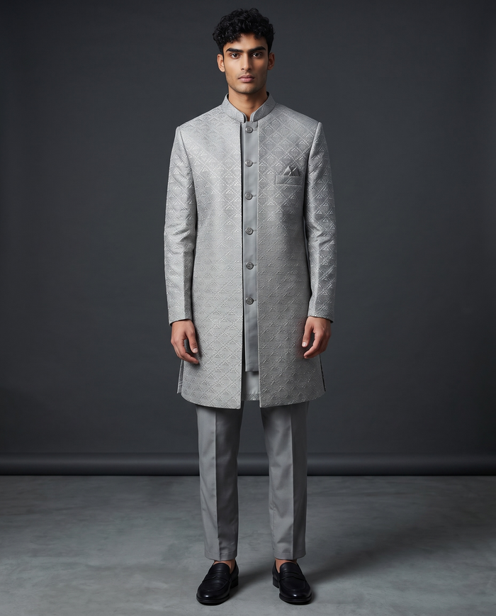Silver Grey - Mens Double Layered Sherwani / Indo-Western - Fantastic Value - KCS6625 06TT26