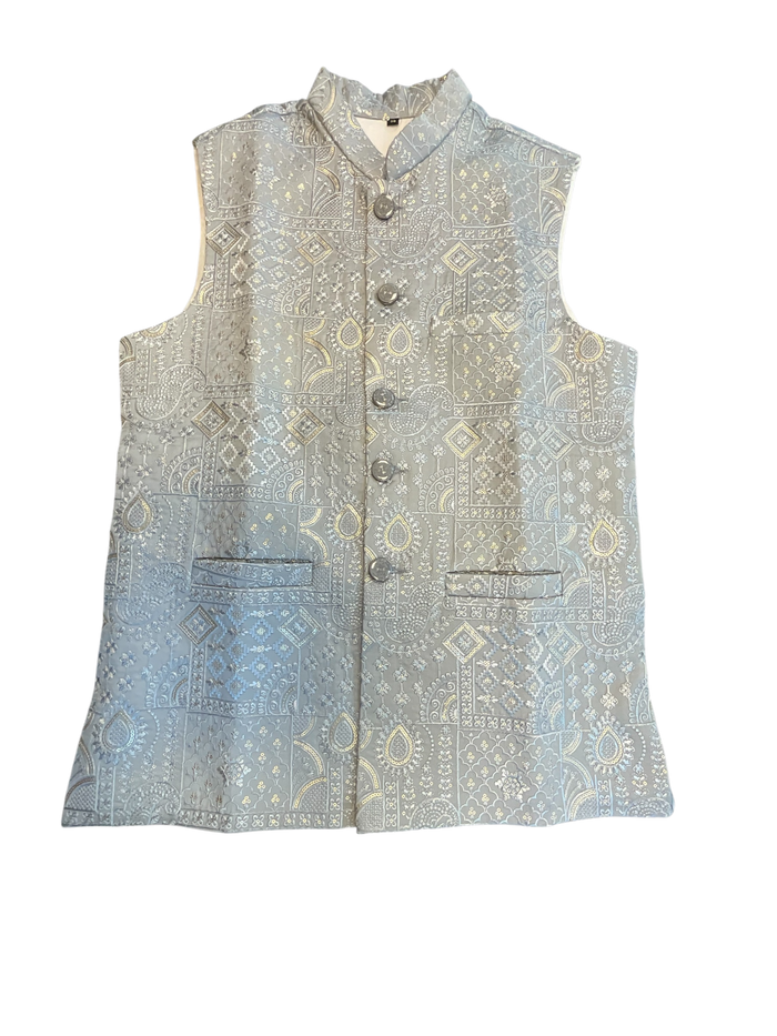 Silver Grey - Rich All Over Embroidered - Mens Indian Waistcoat - UK Stock - 24 hr Dispatch - KCS4088 06VV26