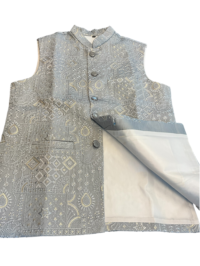 Silver Grey - Rich All Over Embroidered - Mens Indian Waistcoat - UK Stock - 24 hr Dispatch - KCS4088 06VV26