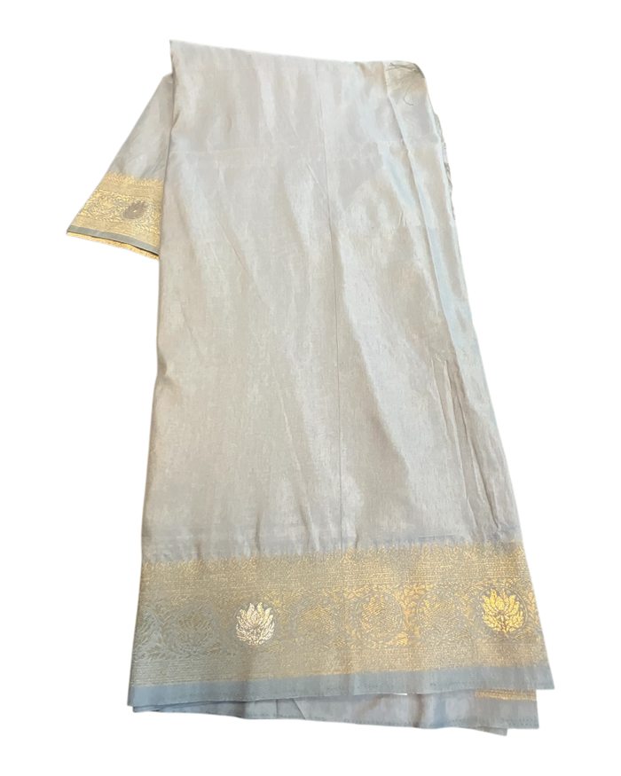 Silver Grey - Traditional Handloom Saree with Blouse Piece - UK stock - 24hr Dispatch - SP2630 KP