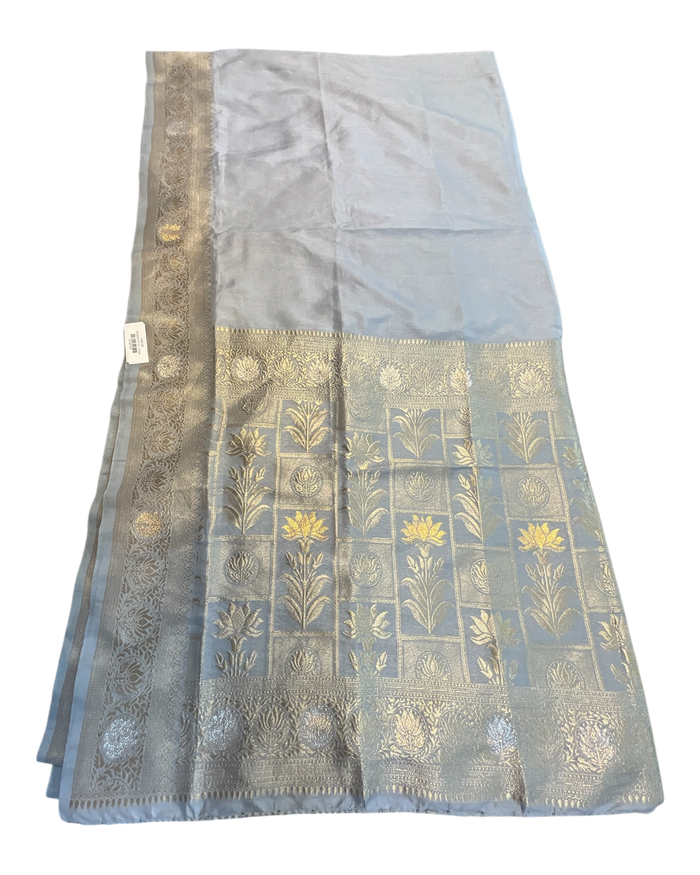 Silver Grey - Traditional Handloom Saree with Blouse Piece - UK stock - 24hr Dispatch - SP2630 KP